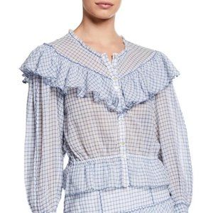 LoveShackFancy Blue Checkered Blouse